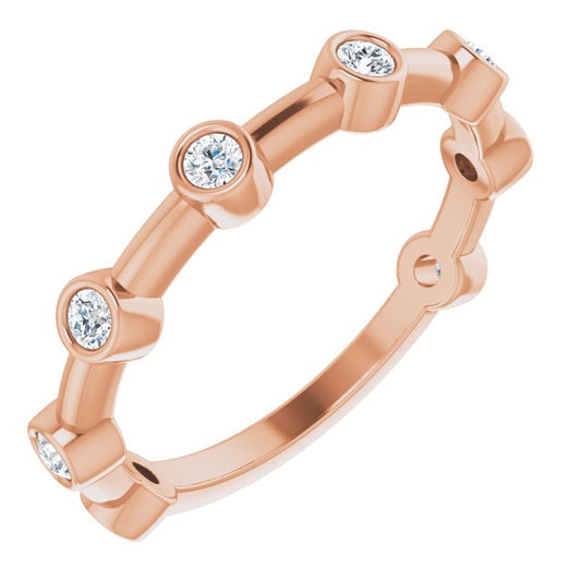 14K Rose Gold Round 2 Mm Polished 1/5 Ctw Natural Diamond Stackable Ring, Size 7