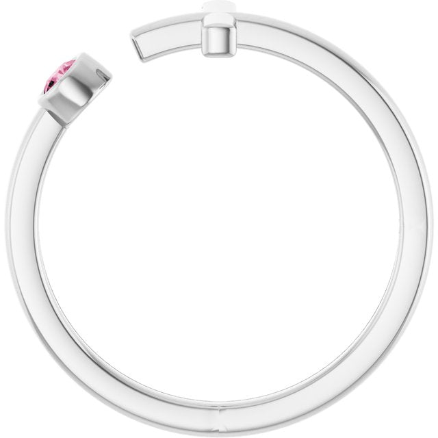 14K White Gold Round 2.5 Mm Polished Natural Pink Tourmaline Negative Space Cross Ring, Size 7