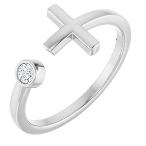 14K White Gold Round 2.5 Mm Polished .06 Ct Natural Diamond Negative Space Cross Ring Size 7