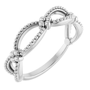 14K White Gold Polished Beaded Stackable Ring Size 7