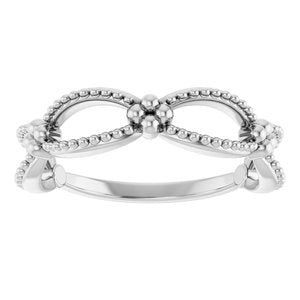 14K White Gold Polished Beaded Stackable Ring Size 7
