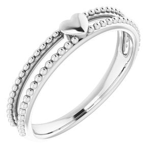 Sterling Silver Polished Stackable Milgrain Heart Ring Size 7