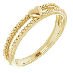 14K Yellow Gold Polished Stackable Milgrain Heart Ring Size 7