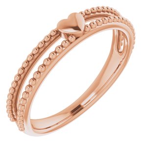 14K Rose Gold Polished Stackable Milgrain Heart Ring Size 7