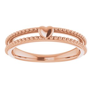 14K Rose Gold Polished Stackable Milgrain Heart Ring Size 7