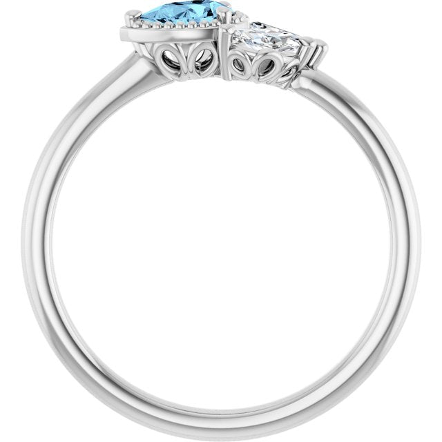 14K White Gold Pear 5 X 3 Mm Polished Natural Aquamarine And 1/8 Ctw Natural Diamond Ring, Size 7