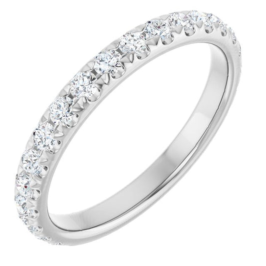 14K White Gold Round 2 Mm Polished 1/2 Ctw Natural Diamond French-Set Anniversary Band, Size 7