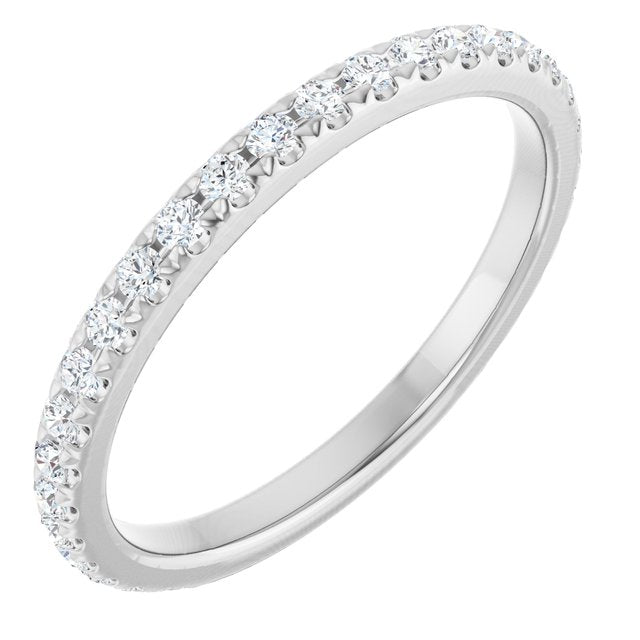 14K White Gold Round 1.5 Mm Polished 3/8 Ctw Natural Diamond French-Set Anniversary Band, Size 7