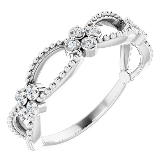 14K White Gold Round 1.1 Mm Polished .06 Ctw Natural Diamond Stackable Beaded Ring, Size 7