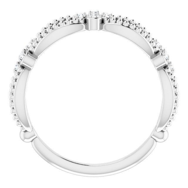 14K White Gold Round 1.1 Mm Polished .06 Ctw Natural Diamond Stackable Beaded Ring, Size 7