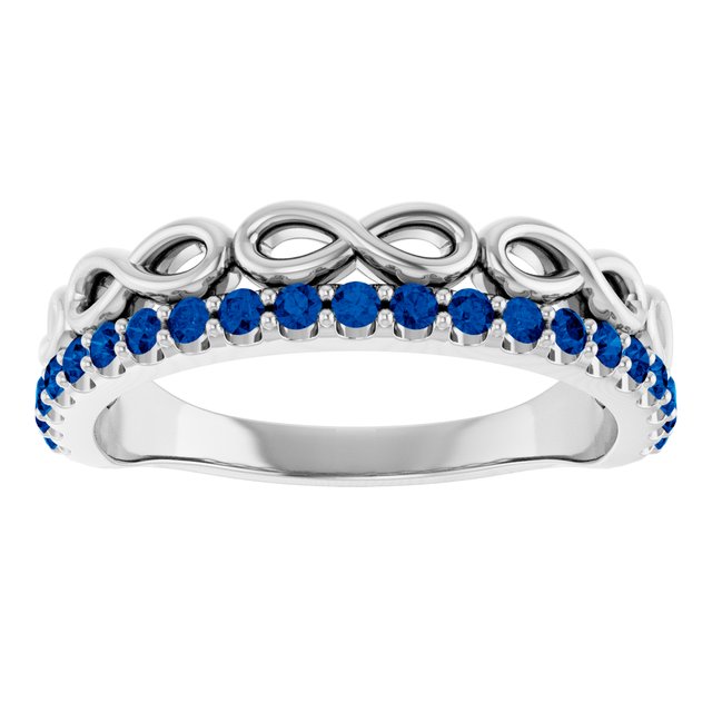 14K White Gold Round 1.5 Mm Polished Natural Blue Sapphire Infinity-Inspired Stackable Ring, Size 7