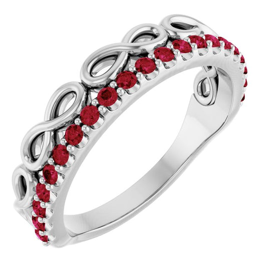 Platinum Round 1.5 Mm Polished Natural Ruby Infinity-Inspired Stackable Ring, Size 7