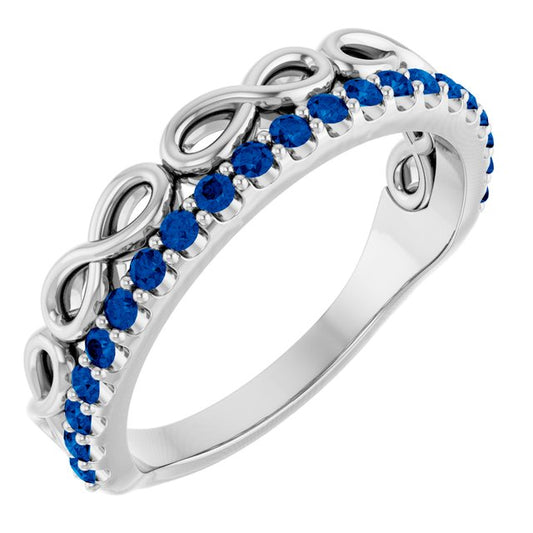 14K White Gold Round 1.5 Mm Polished Natural Blue Sapphire Infinity-Inspired Stackable Ring, Size 7