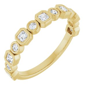 14K Yellow Gold Asscher 2 X 2 Mm Natural Standard Diamond Polished 1/2 Ctw Natural Diamond Anniversary Band Size 7