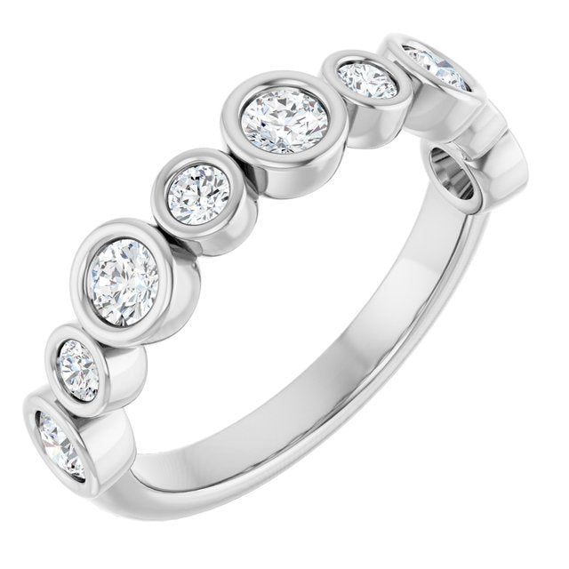 14K White Gold Round 3 Mm Polished 3/4 Ctw Natural Diamond Anniversary Band, Size 7