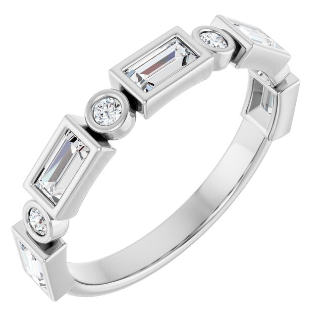 14K White Gold Straight Baguette 4 X 2 Mm Polished 3/4 Ctw Natural Diamond Anniversary Band, Size 7