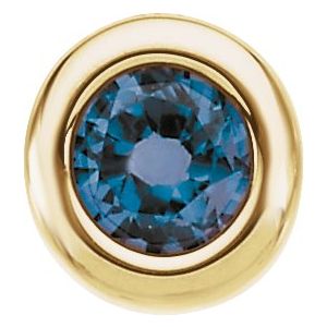 14K Yellow Gold Round 4 Mm Imitation Blue Zircon Birthstone Pendant