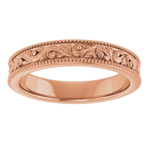 14K Yellow Or White Or Rose Gold Or Sterling Silver Or Platinum Milgrain Edge Floral Flat Band