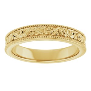 10K Yellow Or White Or Rose Gold Milgrain Edge Floral Flat Band