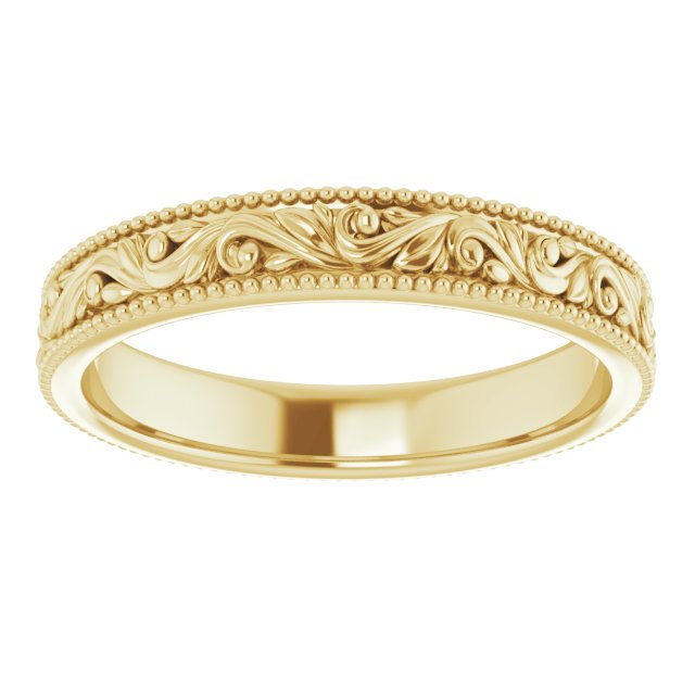 14K Yellow Or White Gold Or Sterling Silver Or Platinum 3.2 Mm Polished Milgrain Edge Floral Standard-Fit Flat Band