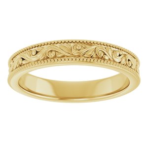 10K Yellow Or White Or Rose Gold Milgrain Edge Floral Flat Band
