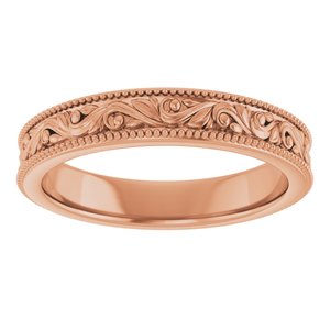 14K Yellow Or White Or Rose Gold Or Sterling Silver Or Platinum Milgrain Edge Floral Flat Band