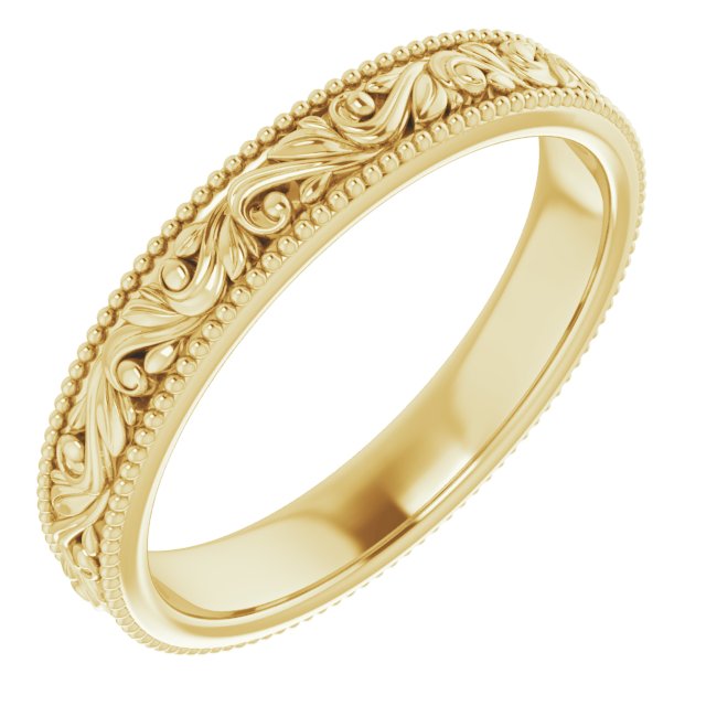 14K Yellow Or White Gold Or Sterling Silver Or Platinum 3.2 Mm Polished Milgrain Edge Floral Standard-Fit Flat Band