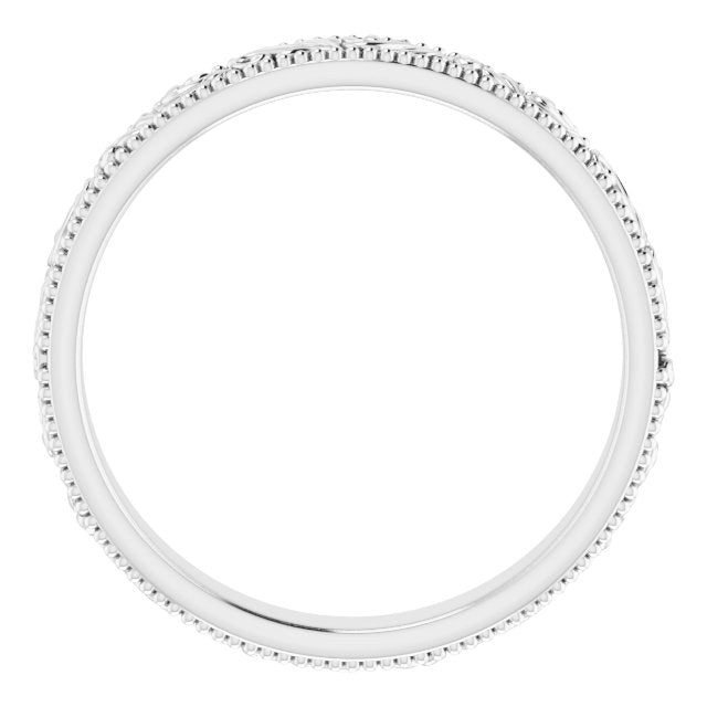 14K Yellow Or White Gold Or Sterling Silver Or Platinum 3.2 Mm Polished Milgrain Edge Floral Standard-Fit Flat Band
