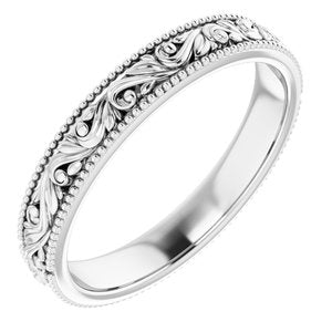 14K Yellow Or White Or Rose Gold Or Sterling Silver Or Platinum 3.2 Mm Polished Floral Band