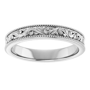 18K Yellow Or White Or Rose Gold Milgrain Edge Floral Flat Band