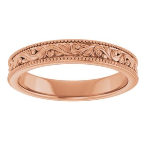 18K Yellow Or White Or Rose Gold Milgrain Edge Floral Flat Band