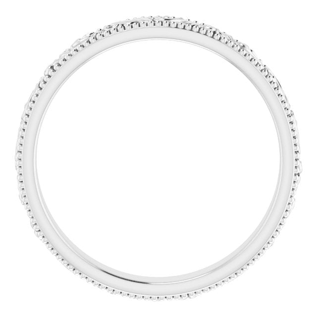 14K Yellow Or White Gold Or Sterling Silver Or Platinum 3.2 Mm Polished Milgrain Edge Floral Standard-Fit Flat Band