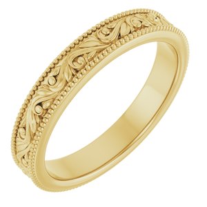 18K Yellow Or White Or Rose Gold Milgrain Edge Floral Flat Band
