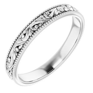 14K Yellow Or White Or Rose Gold Or Sterling Silver Or Platinum 3.2 Mm Polished Floral Band