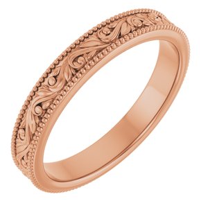 14K Yellow Or White Or Rose Gold Or Sterling Silver Or Platinum Milgrain Edge Floral Flat Band