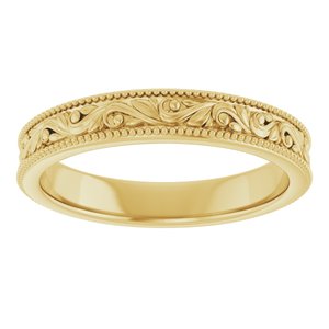 10K Yellow Or White Or Rose Gold Milgrain Edge Floral Flat Band