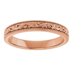 14K Yellow Or White Or Rose Gold Or Sterling Silver Or Platinum Milgrain Edge Floral Flat Band