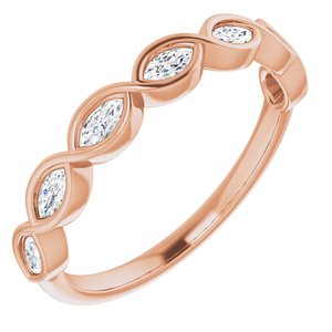 14K Rose Gold Marquise 3.5 X 1.75 Mm Polished 1/3 Ctw Natural Diamond Anniversary Band Size 7