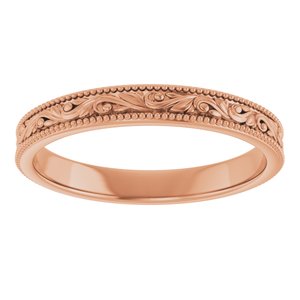 14K Yellow Or White Or Rose Gold Or Sterling Silver Or Platinum Milgrain Edge Floral Flat Band