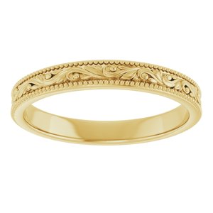 14K Yellow Or White Or Rose Gold Or Sterling Silver Or Platinum Milgrain Edge Floral Flat Band