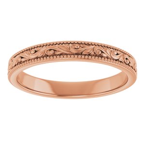 14K Yellow Or White Or Rose Gold Or Sterling Silver Or Platinum Milgrain Edge Floral Flat Band