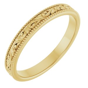 14K Yellow Or White Or Rose Gold Or Sterling Silver Or Platinum Milgrain Edge Floral Flat Band