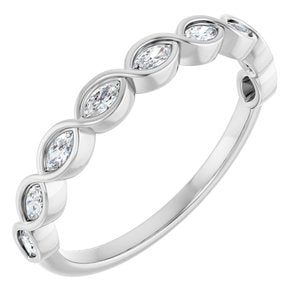 14K White Gold Marquise 3 X 1.5 Mm Polished 1/4 Ctw Natural Diamond Anniversary Band Size 7