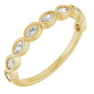 14K Yellow Gold Marquise 3 X 1.5 Mm Polished 1/4 Ctw Natural Diamond Anniversary Band Size 7
