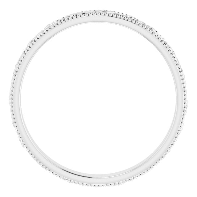 14K Yellow Or White Gold Or Sterling Silver Or Platinum 3.2 Mm Polished Milgrain Edge Floral Standard-Fit Flat Band