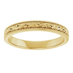 14K Yellow Or White Or Rose Gold Or Sterling Silver Or Platinum Milgrain Edge Floral Flat Band