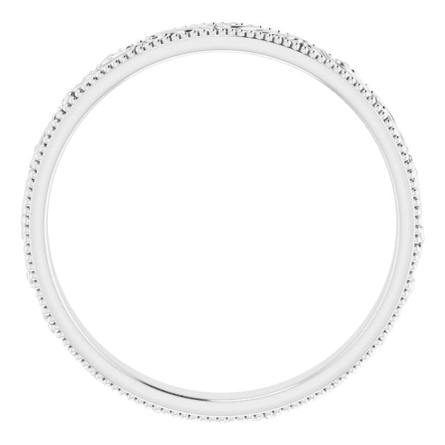 14K Yellow Or White Gold Or Sterling Silver Or Platinum 3.2 Mm Polished Milgrain Edge Floral Standard-Fit Flat Band