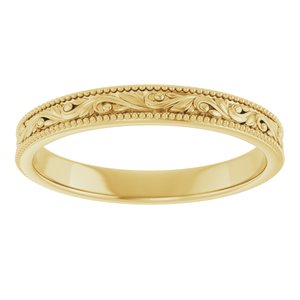 14K Yellow Or White Or Rose Gold Or Sterling Silver Or Platinum Milgrain Edge Floral Flat Band