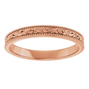 14K Yellow Or White Or Rose Gold Or Sterling Silver Or Platinum Milgrain Edge Floral Flat Band