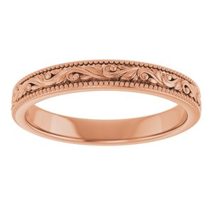 18K Yellow Or White Or Rose Gold Milgrain Edge Floral Flat Band